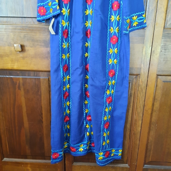 NWT Kurta/kurti Handcrafted Floral Embroidered Blue Cotton Long Sleeve Dress - Picture 3 of 11